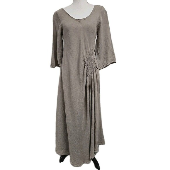 LA BOTTEGA DI BRUNELLA Italy Linen Midi Dress Latte Beige Women’s ONE Size -S-L